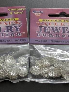 NEW! The Jewelry Connection by Nicole Small Silver Filigree Bead Caps, 200pc
